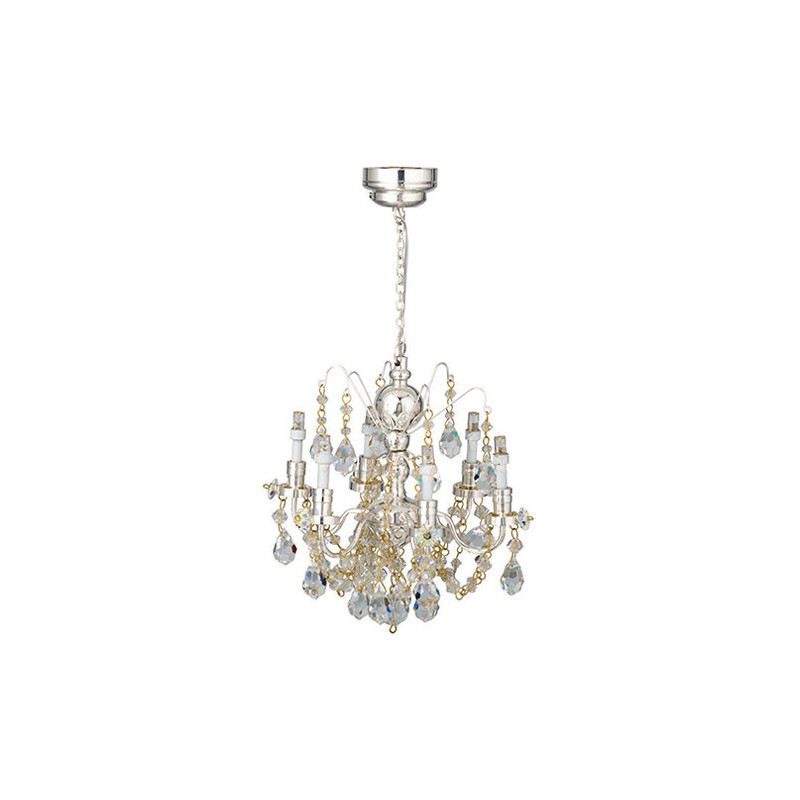 LED Silver 6-Arm Crystal Chandelier