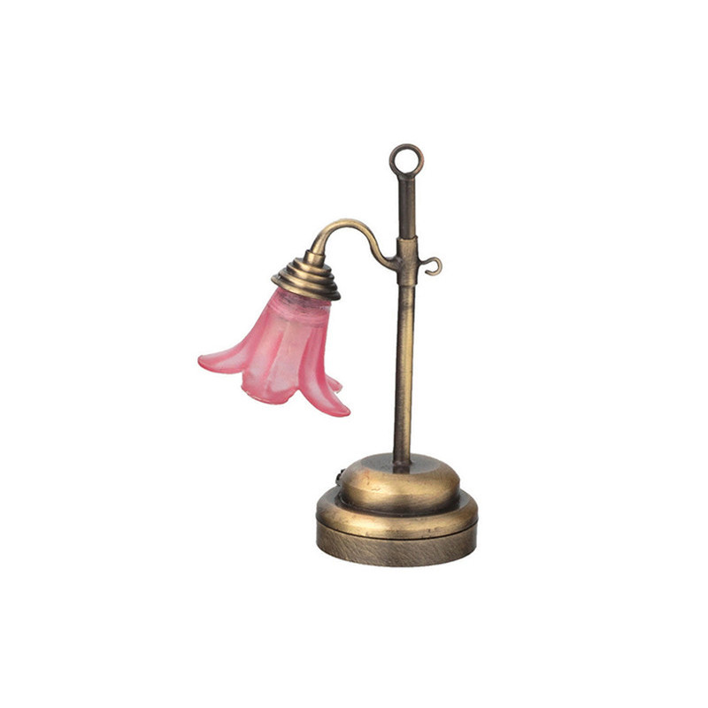 LED Antique Gold Table Lamp with Pink Shade