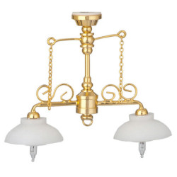 2-Arm Ornate Chandelier White Shades