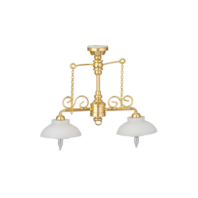2-Arm Ornate Chandelier White Shades