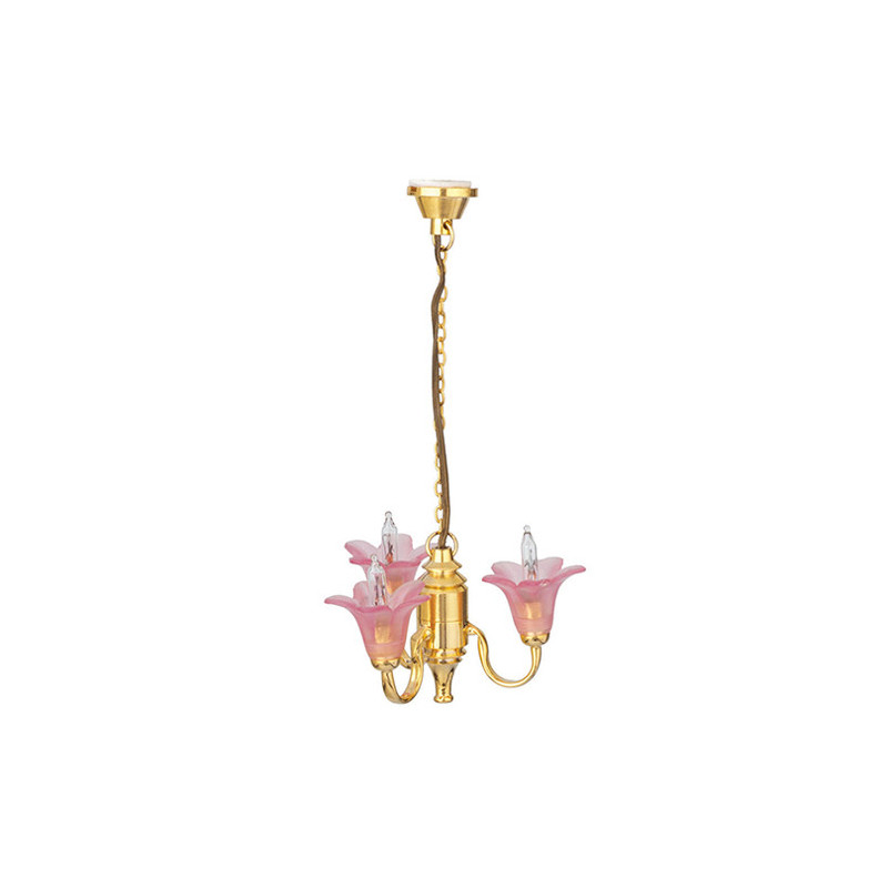 3-Arm Up Pink Tulip Chandelier