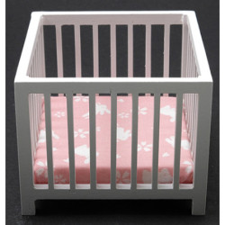 Slatted Play Pen, White with Pink Fabric