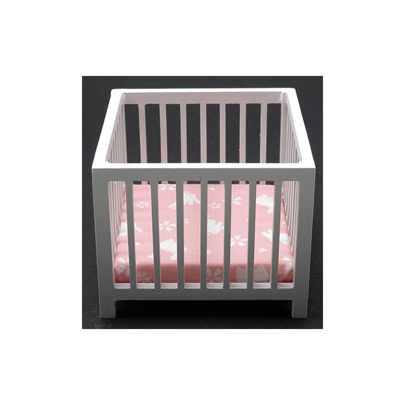 Slatted Play Pen, White with Pink Fabric