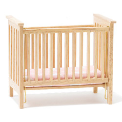 Slatted Nursery Crib, Oak with Pink Fabric