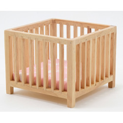Slatted Play Pen, Oak with Pink Fabric