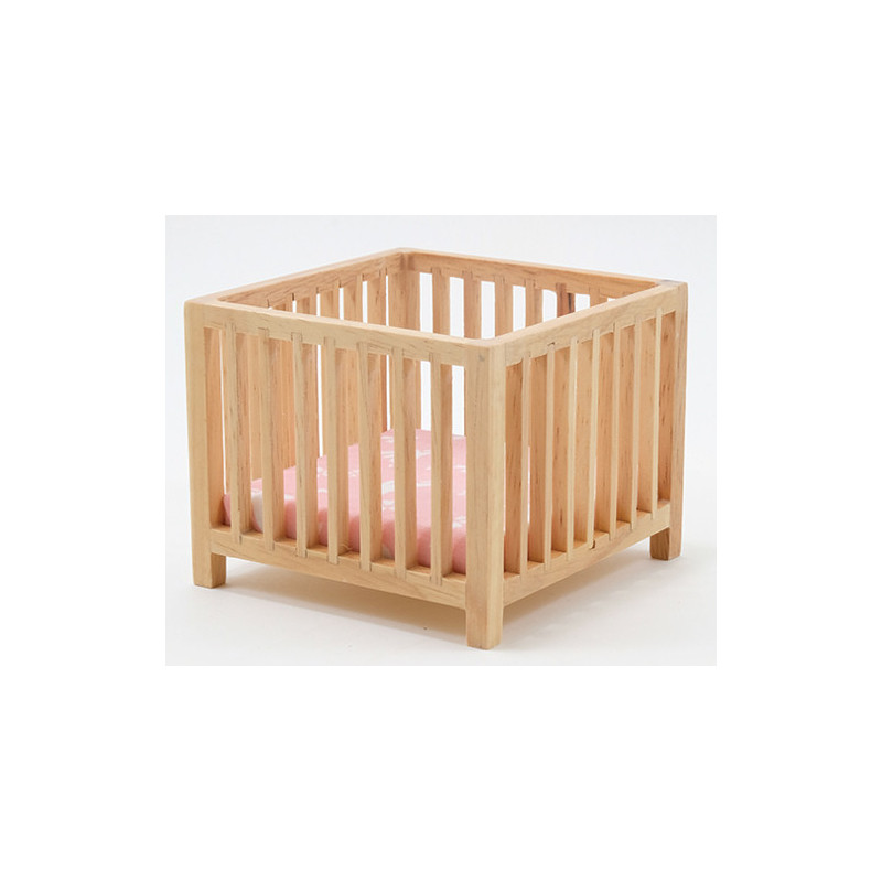 Slatted Play Pen, Oak with Pink Fabric