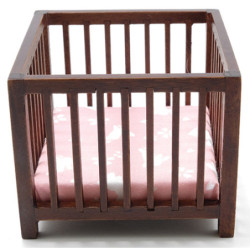 Slatted Play Pen, Walnut with Pink Fabric
