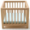 Slatted Play Pen, Oak with Blue Pattern Fabric