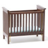 Slatted Nursery Crib, Walnut with Blue Pattern Fabric