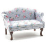 Sofa, Walnut with Gray Floral Fabric