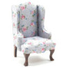 Chair, Walnut with Gray Floral Fabric