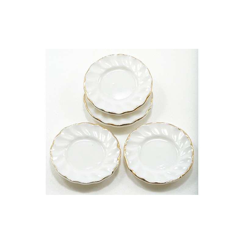 Gold Edge White Fluted Plates, 4PC