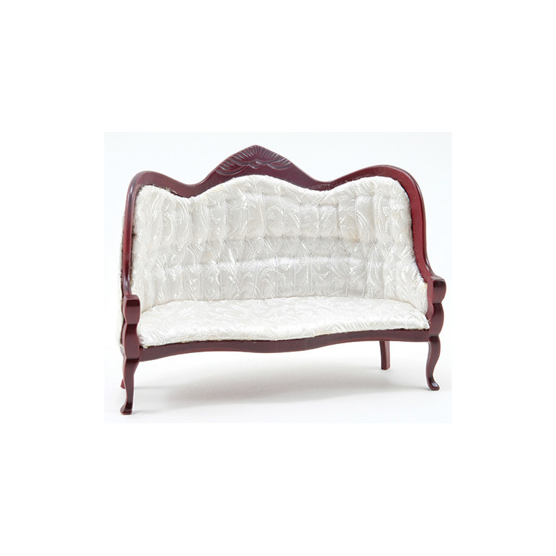 Victorian Sofa  Mahogany   White Brocade    