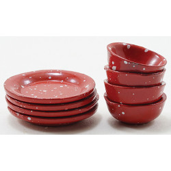 Red Enamelware Dishes  8Pc    