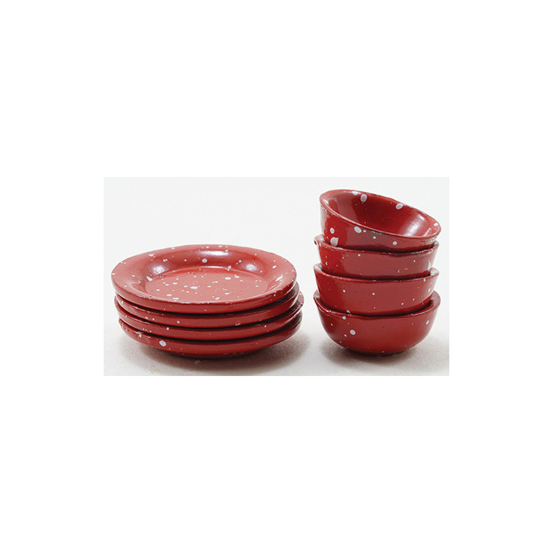 Red Enamelware Dishes  8Pc    