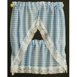 Gingham Blue Kitchen Curtain