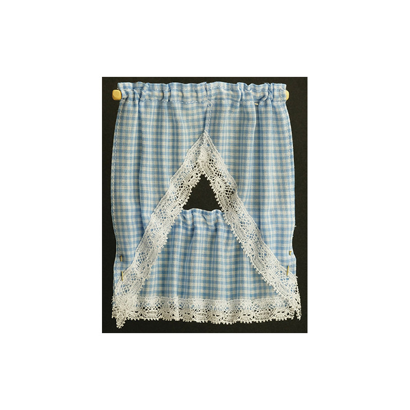 Gingham Blue Kitchen Curtain
