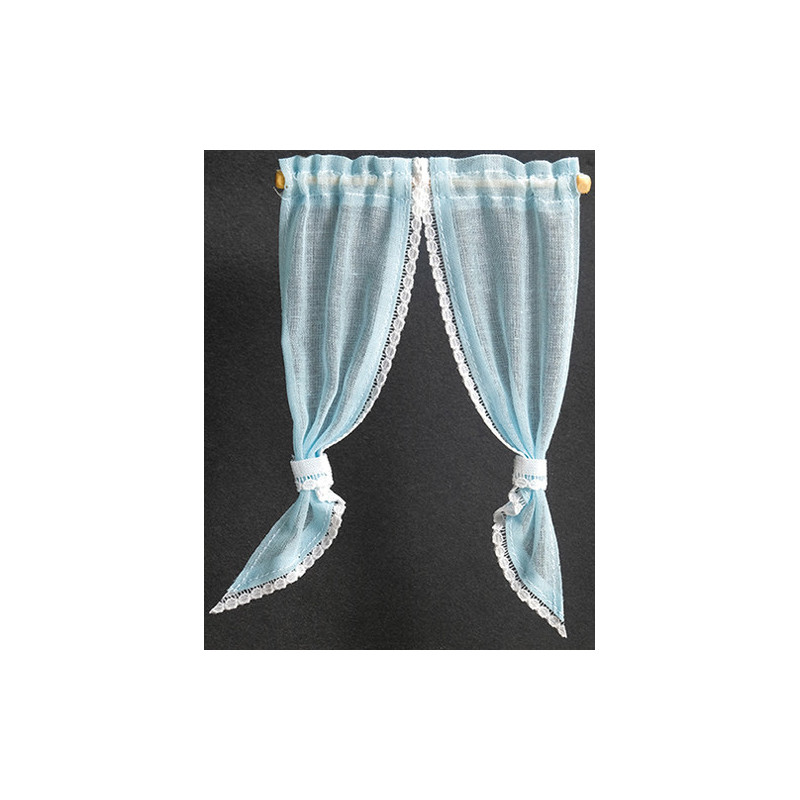 DEMI CURTAINS: TIE BACK, BLUE