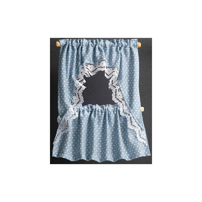 CURTAINS: RUFFLED CAPE, BLUE DOTS