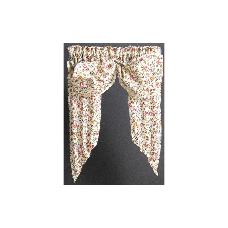 VALANCE: DOUBLE BALLOON, ROSEBUD FLORAL