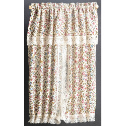 WINDOW DRAPE, FLORAL W/ LACE TRIM