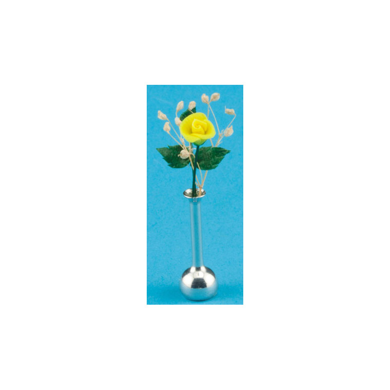 Single Rose, Yw, Asst. Alum & Brass Vase