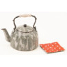 TEAKETTLE, GREY GRANITEWARE W/POTHOLDER