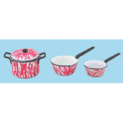 POT W/LID 2 SAUCE PANS FLOW RED