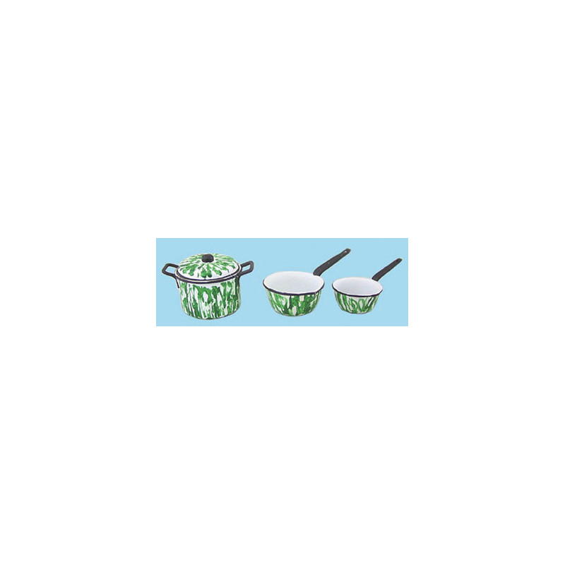 POT W/LID/2 SAUCE PANS FLOW GREEN