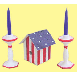BIRDHOUSE & CANDLESTICKS RED/WH/BLUE