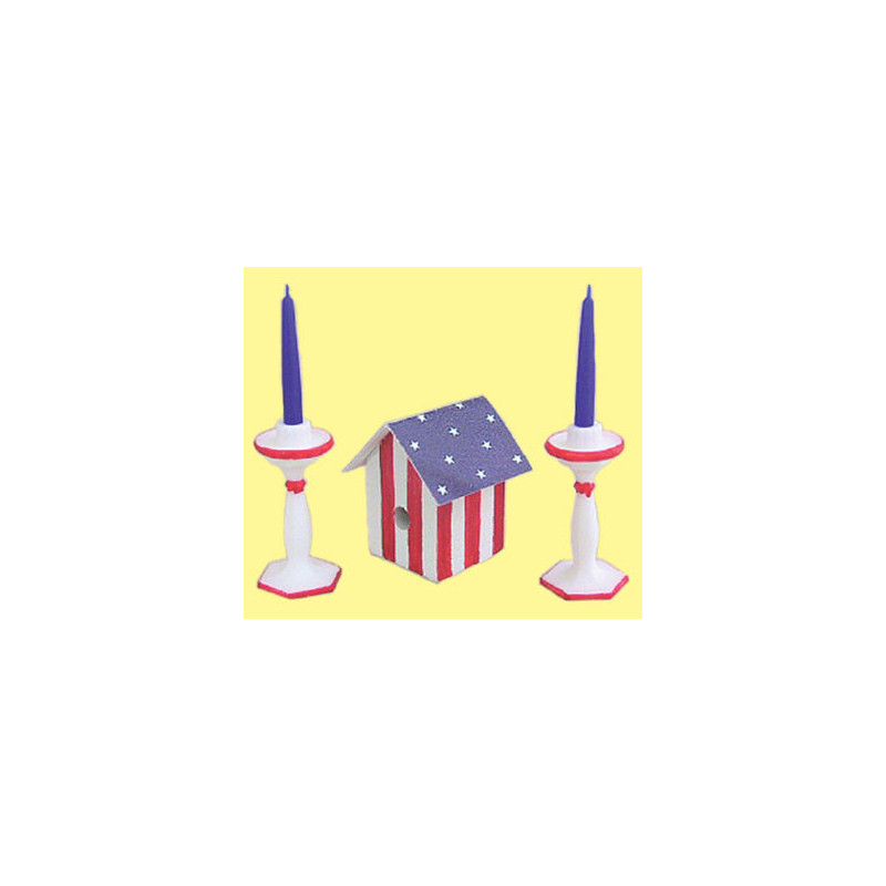 BIRDHOUSE & CANDLESTICKS RED/WH/BLUE