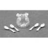 GLASS SPOONER WITH 4 TEASPOONS