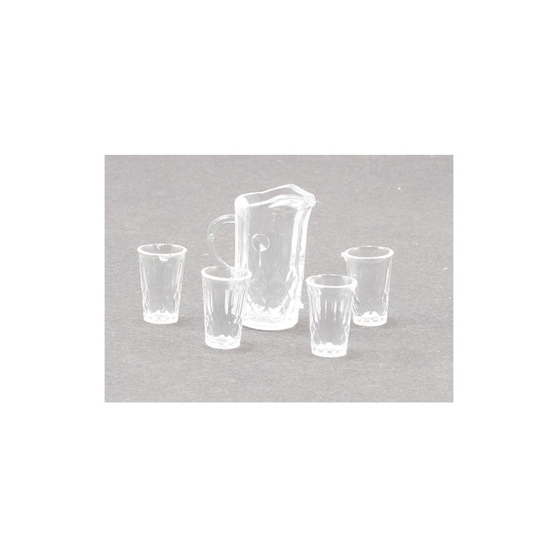 CRYSTAL PITCHER W/4 TUMBLERS