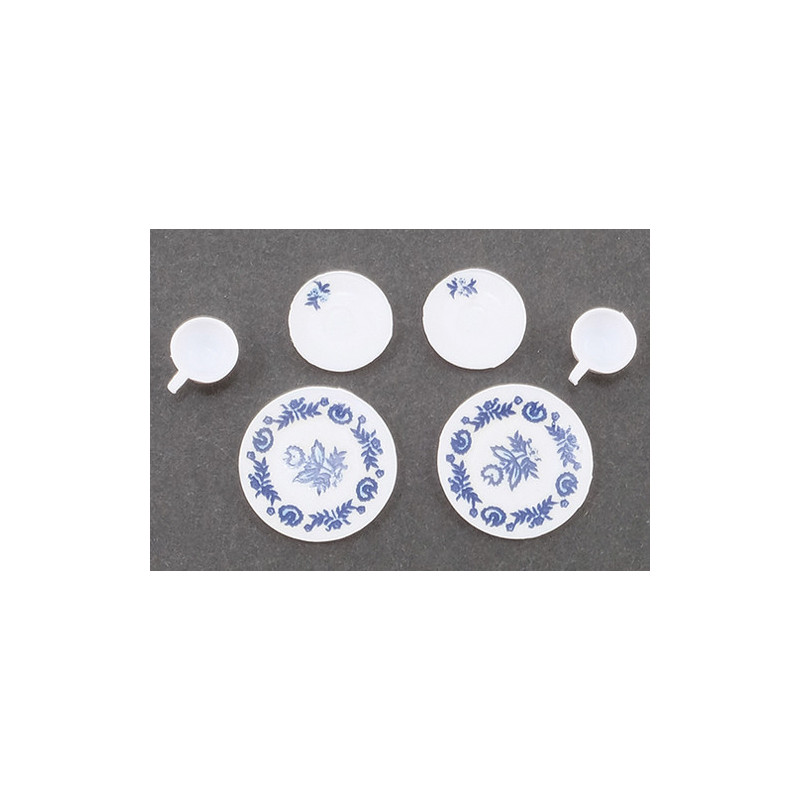 DECORATED DISHES, BLUE, 6/PC