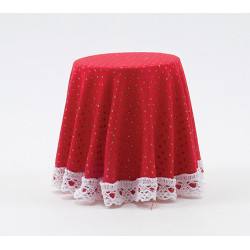 SKIRTED TABLE-RED MINI DOT