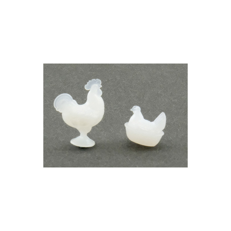ROOSTER AND NESTING HEN