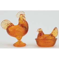ROOSTER/HEN CANDY DISHES, AMBER