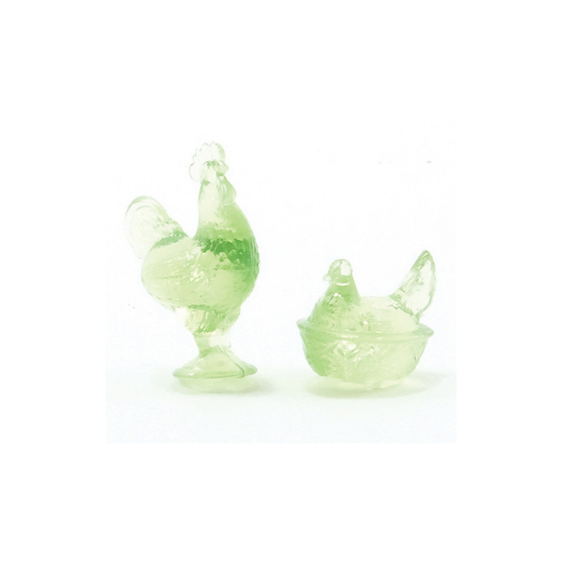 ROOSTER/HEN CANDY DISHES, GREEN