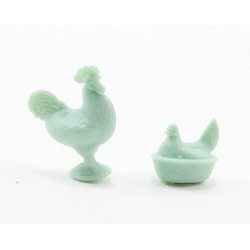 ROOSTER & HEN FIGURINES, JADITE