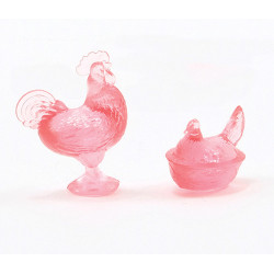 ROOSTER/HEN CANDY DISHES, PINK