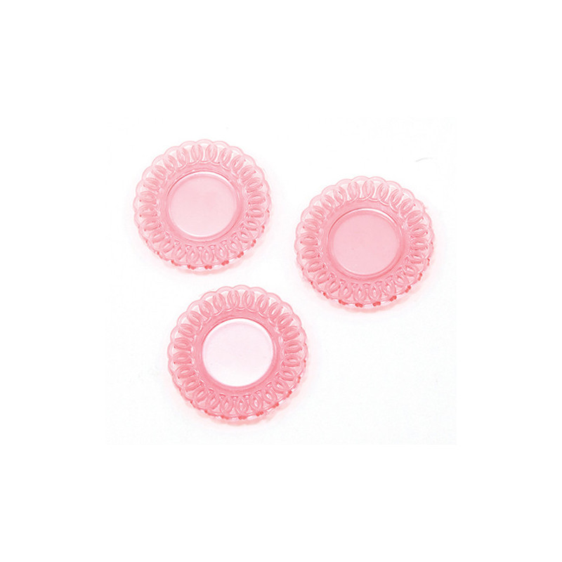 LACE-EDGED PLATES, 3PC, TRANSPARENT PINK