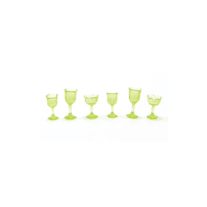 CUT STEMWARE, GREEN, 6/PC