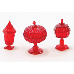 CANDY DISHES, 3PC, RED
