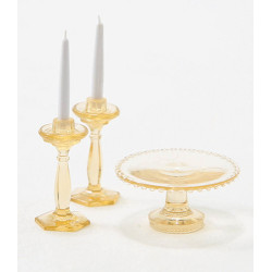 CAKE PLATE W/2 CANDLES, AMBER