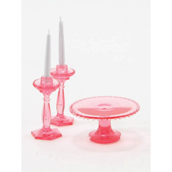 CAKE PLATE W/2 CANDLES, PINK