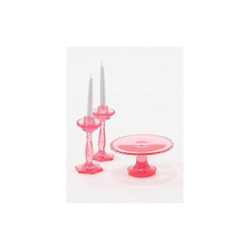 CAKE PLATE W/2 CANDLES, PINK