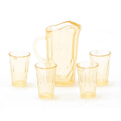 PITCHER W/4 GLASSES, AMBER