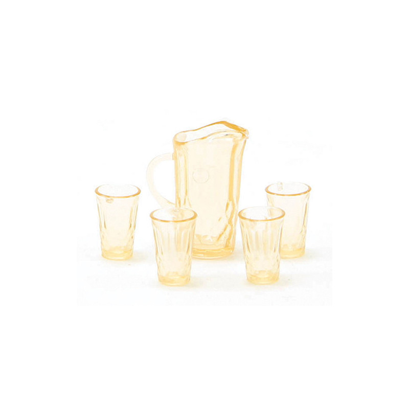 PITCHER W/4 GLASSES, AMBER