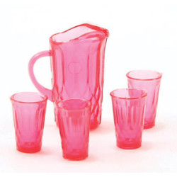 PITCHER W/4 GLASSES, CRANBERRY