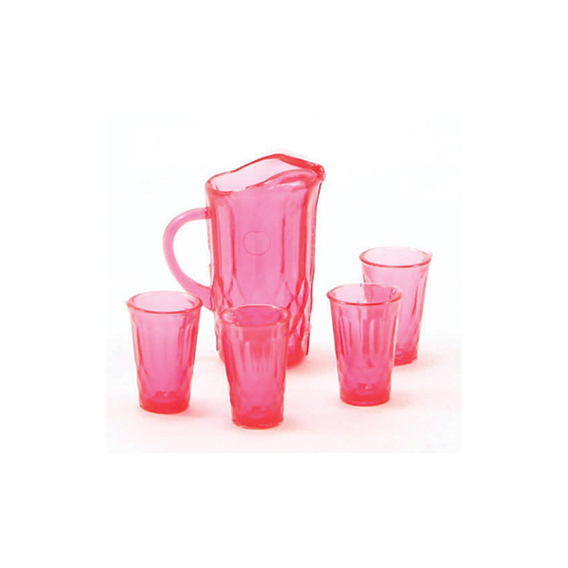 PITCHER W/4 GLASSES, CRANBERRY